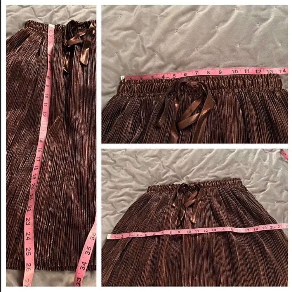 Modcloth Metallic Skirt Glitz The Metallic Midi Skirt Tie Elastic Bronze S NWT - Picture 13 of 13
